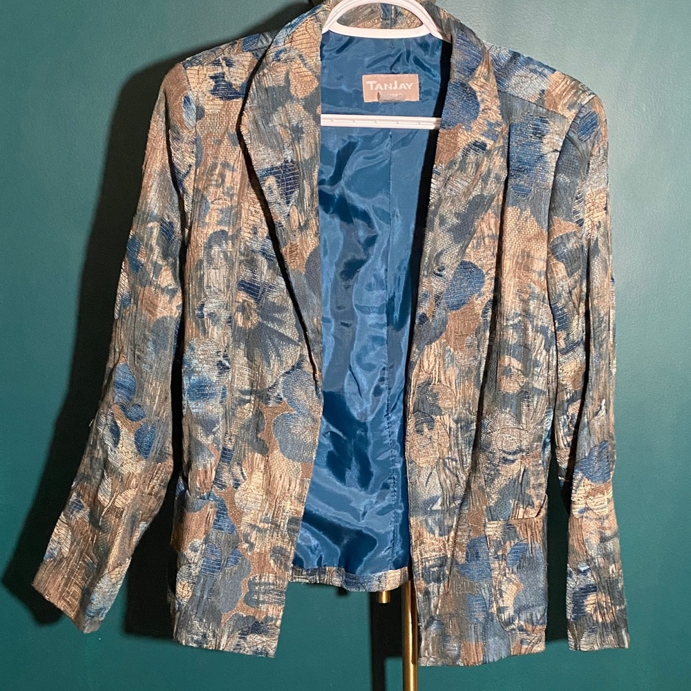 TanJay Women's Blue and Gold Floral Blazer with skirt